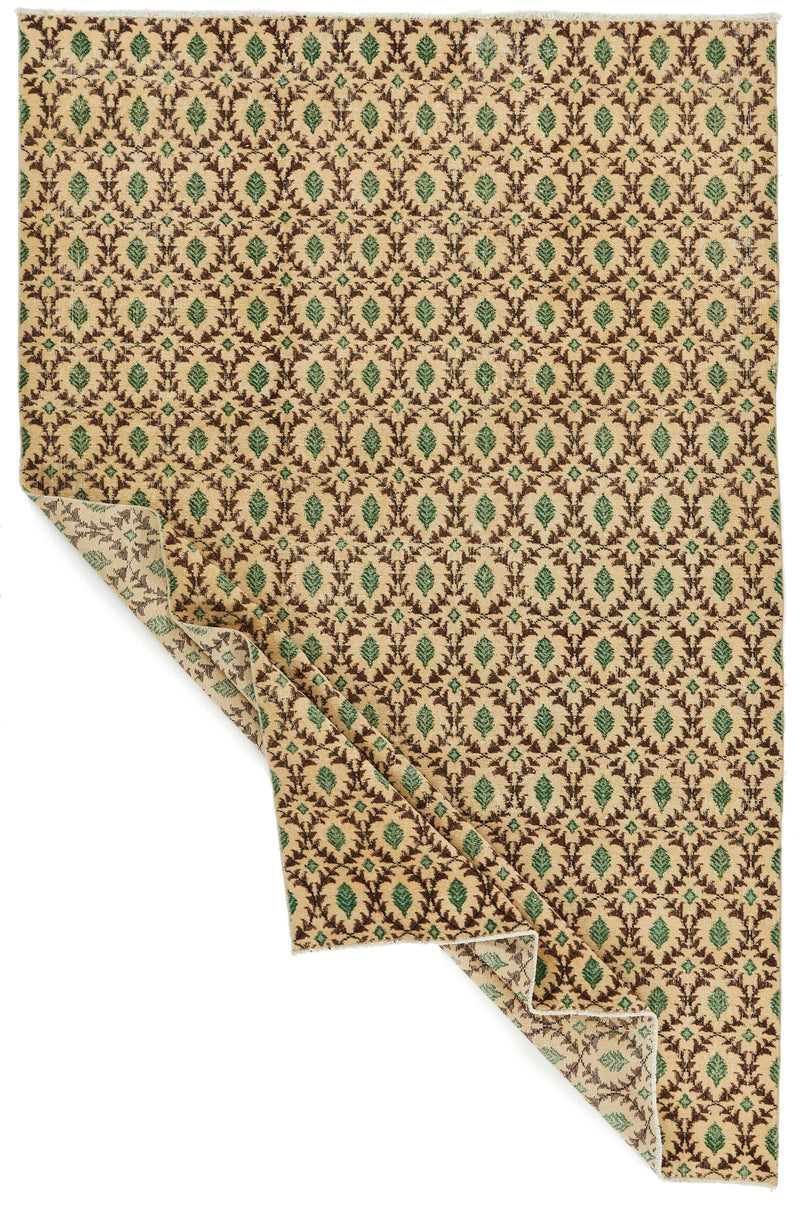 7x10 Beige and Green Turkish Anatolian Rug