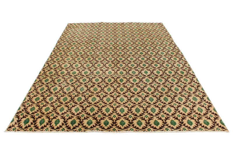 7x10 Beige and Green Turkish Anatolian Rug