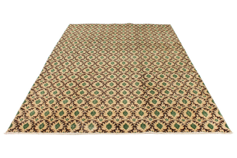 7x10 Beige and Green Turkish Anatolian Rug