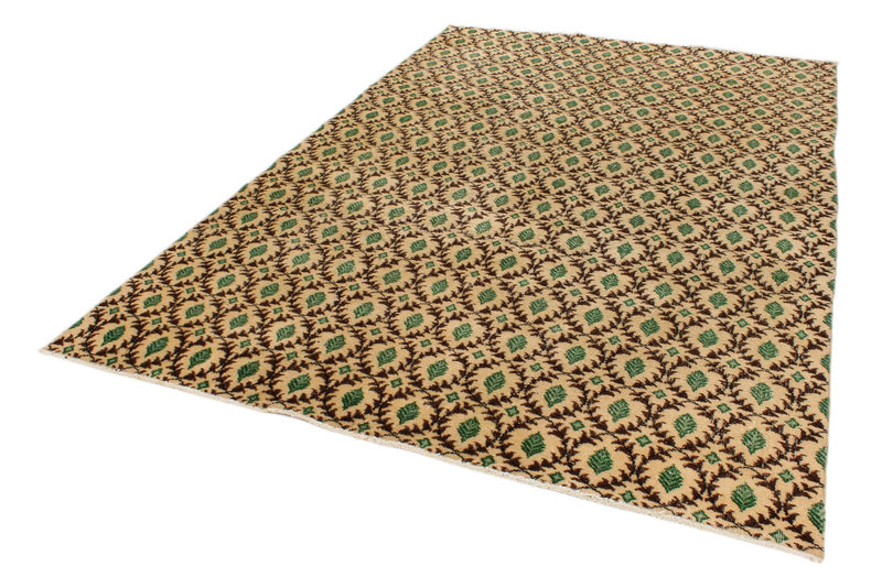 7x10 Beige and Green Turkish Anatolian Rug