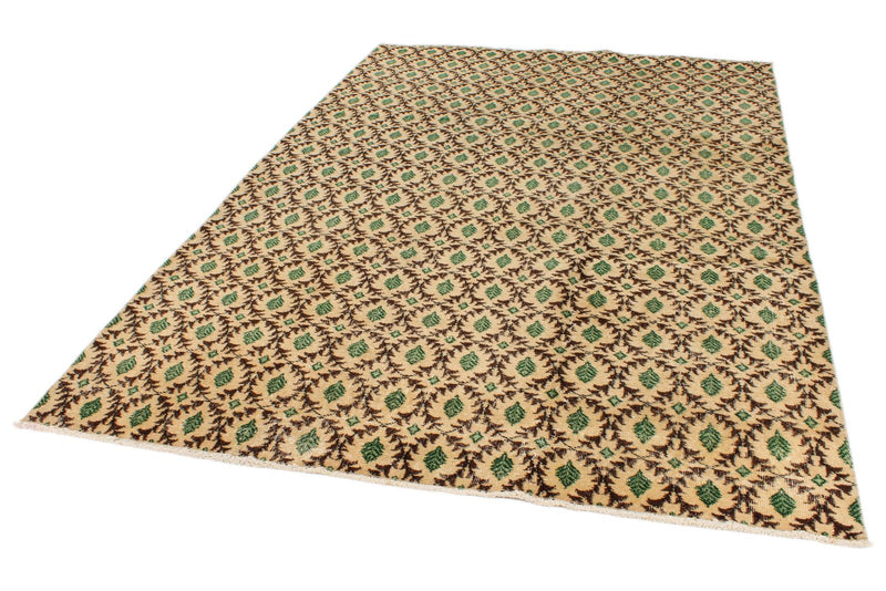 7x10 Beige and Green Turkish Anatolian Rug