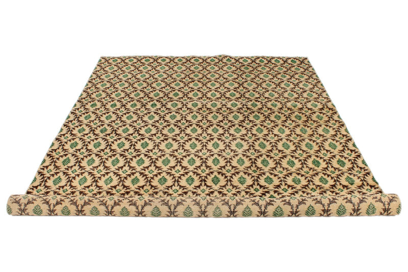 7x10 Beige and Green Turkish Anatolian Rug