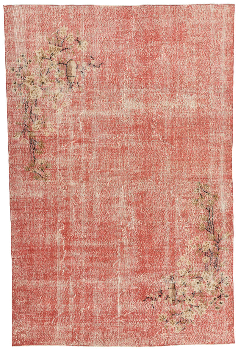 7x10 Red and Beige Turkish Overdyed Rug