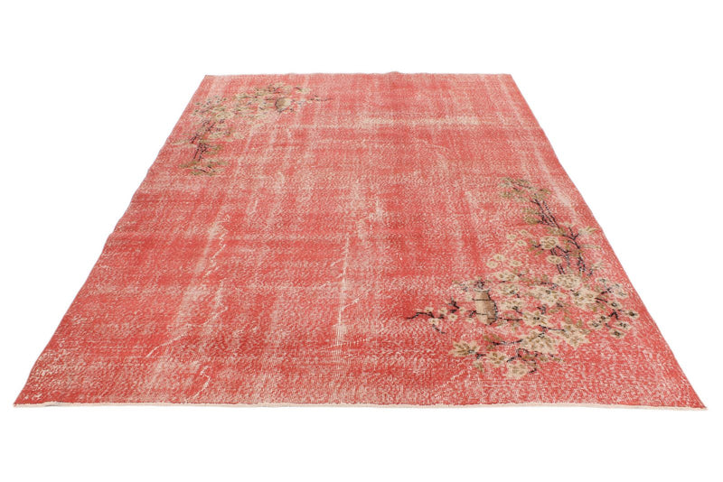 7x10 Red and Beige Turkish Overdyed Rug