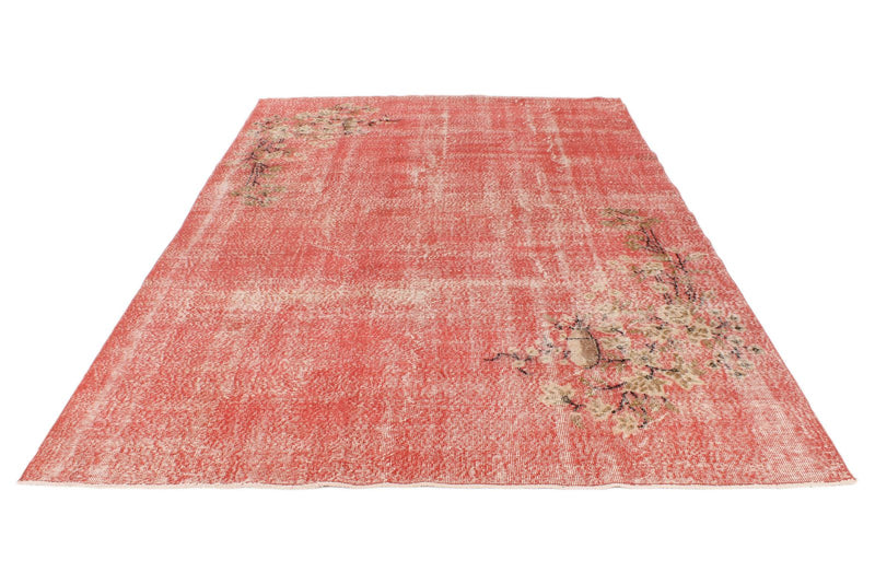 7x10 Red and Beige Turkish Overdyed Rug