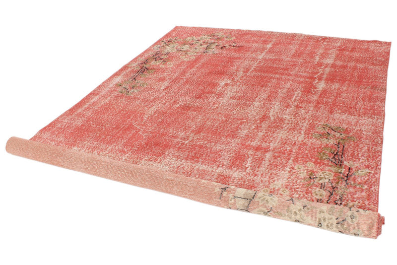 7x10 Red and Beige Turkish Overdyed Rug