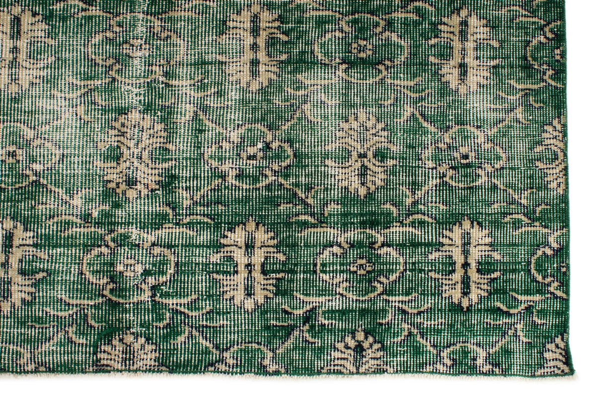 7x9 Green and Beige Turkish Overdyed Rug