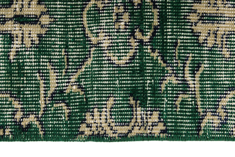 7x9 Green and Beige Turkish Overdyed Rug