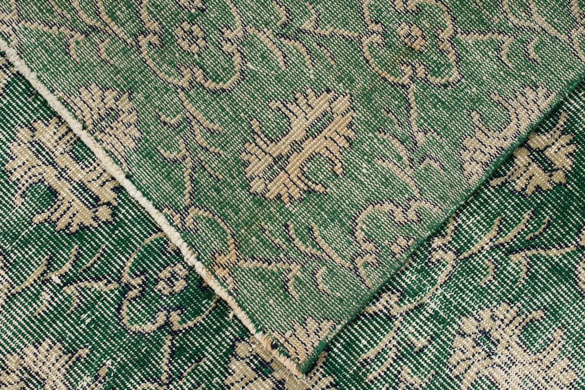 7x9 Green and Beige Turkish Overdyed Rug
