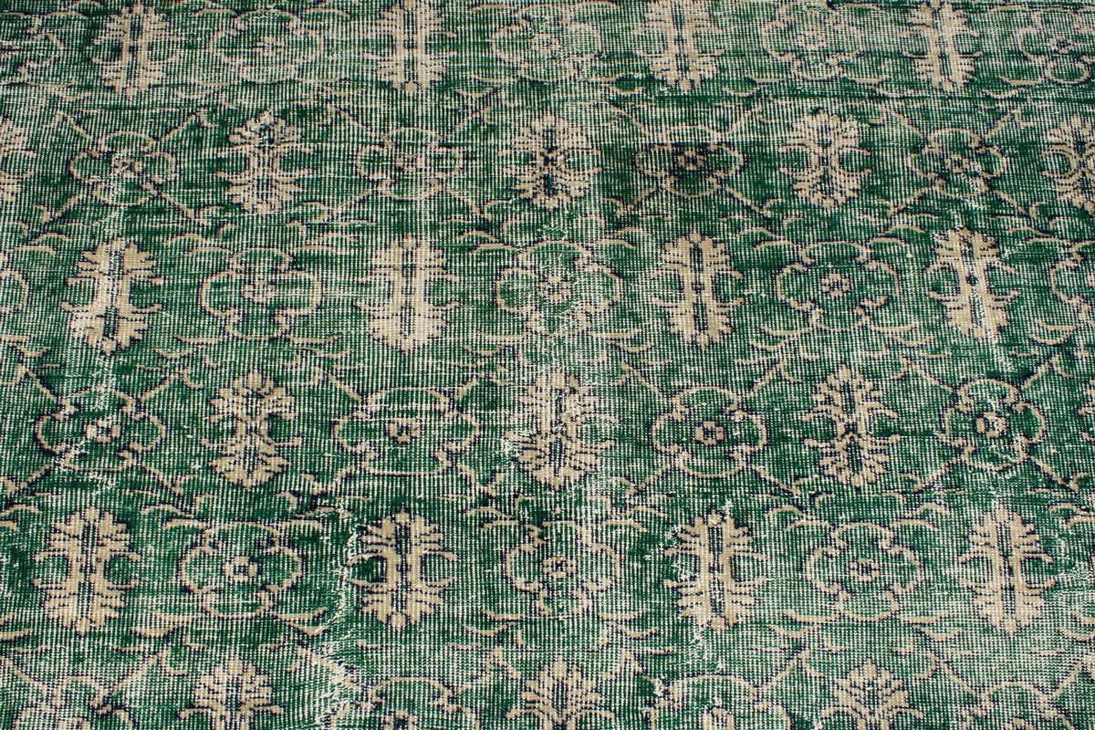 7x9 Green and Beige Turkish Overdyed Rug