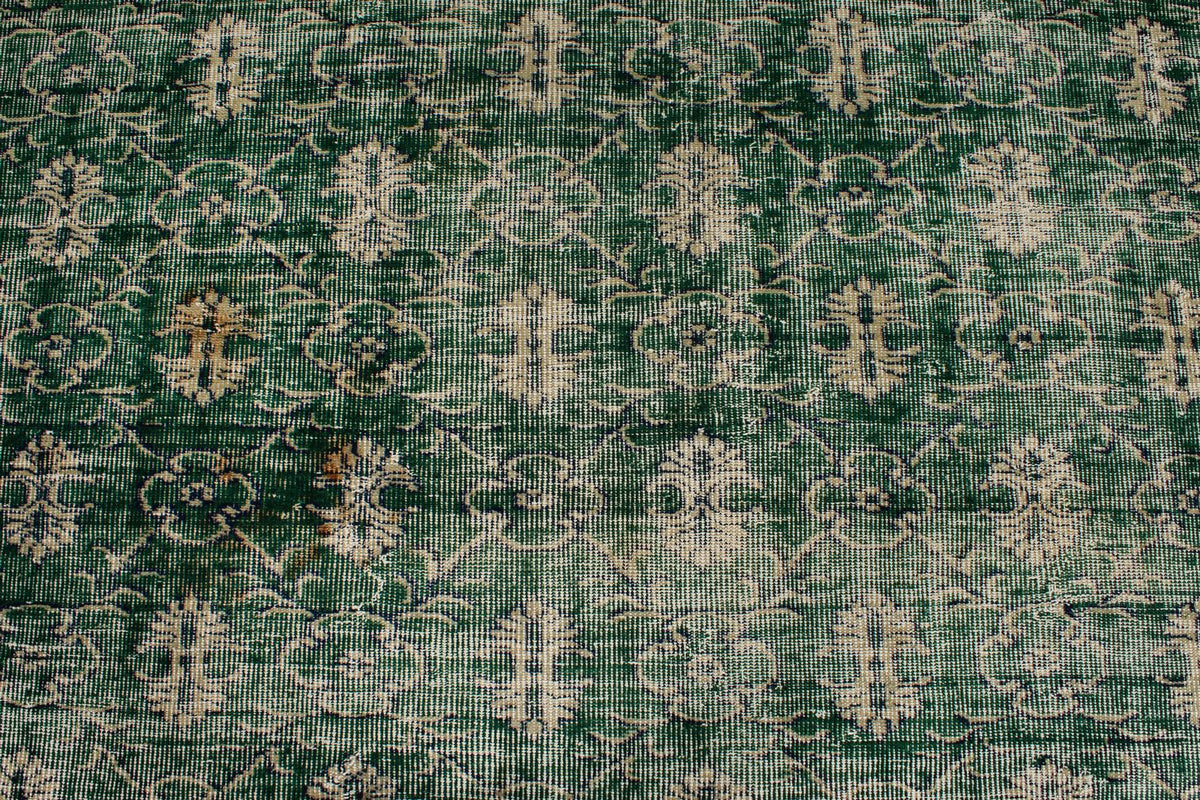 7x9 Green and Beige Turkish Overdyed Rug
