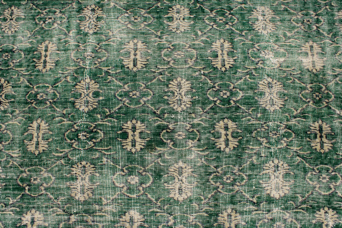 7x9 Green and Beige Turkish Overdyed Rug