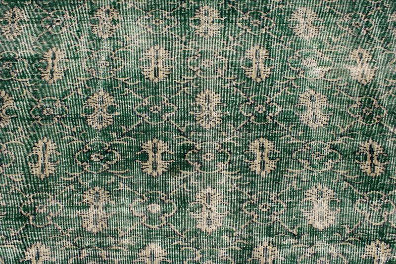 7x9 Green and Beige Turkish Overdyed Rug