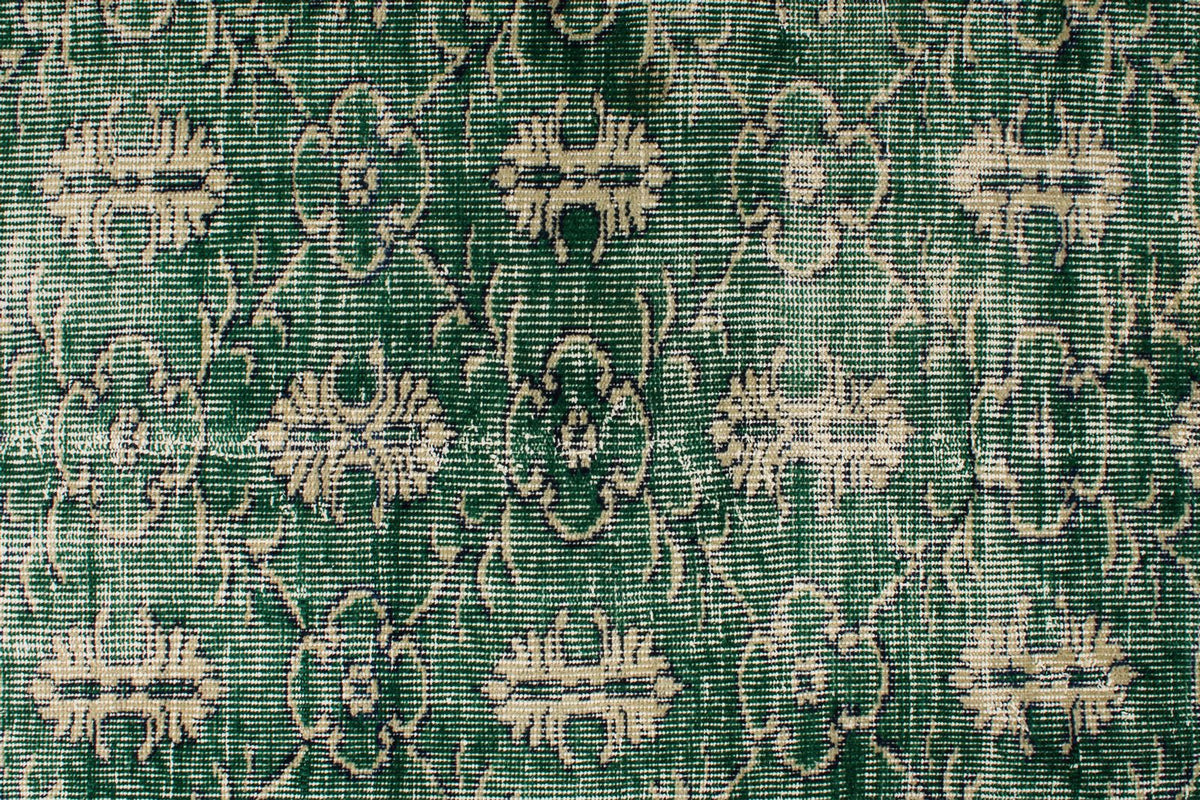 7x9 Green and Beige Turkish Overdyed Rug