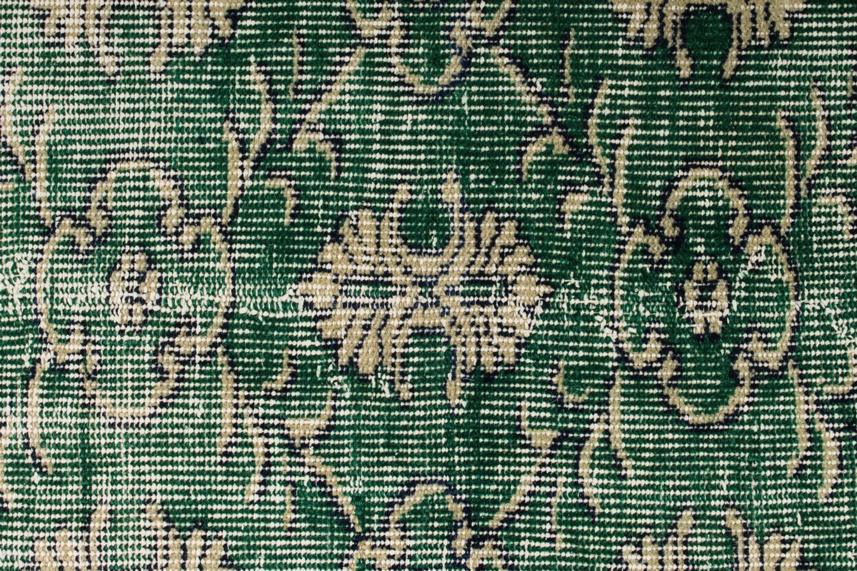 7x9 Green and Beige Turkish Overdyed Rug