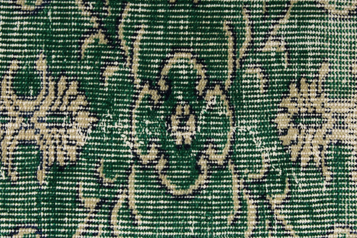 7x9 Green and Beige Turkish Overdyed Rug