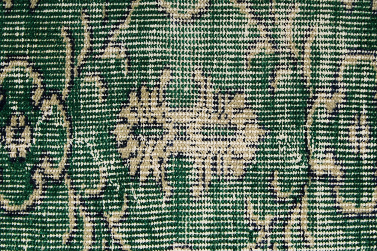7x9 Green and Beige Turkish Overdyed Rug