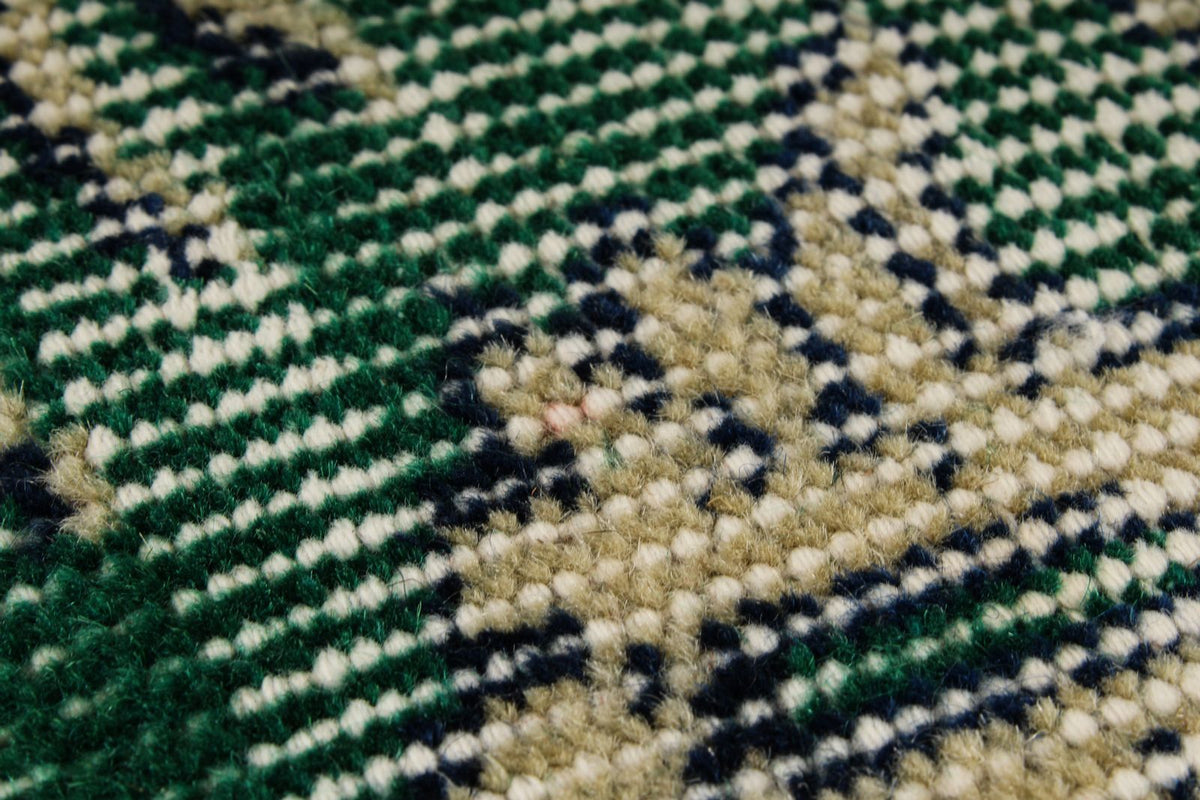 7x9 Green and Beige Turkish Overdyed Rug
