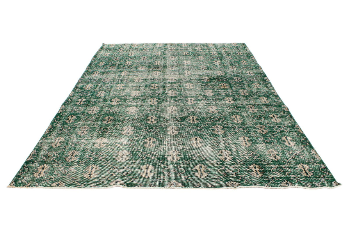 7x9 Green and Beige Turkish Overdyed Rug