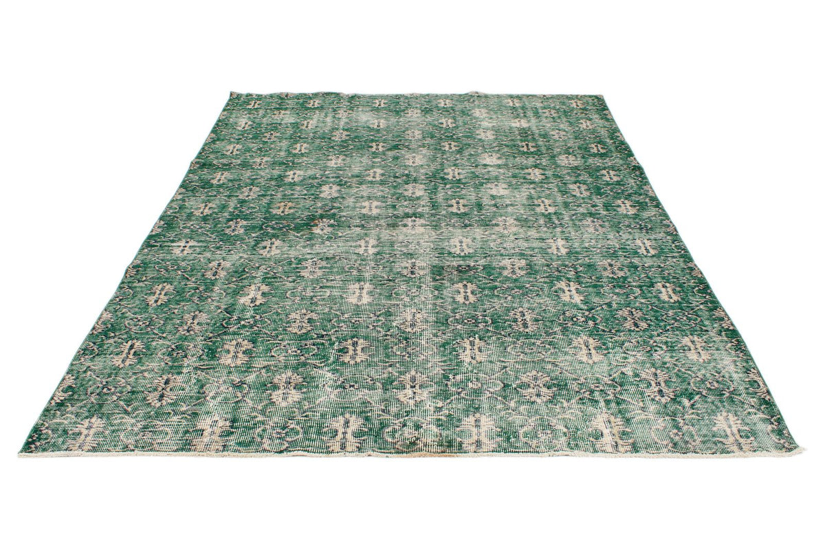 7x9 Green and Beige Turkish Overdyed Rug