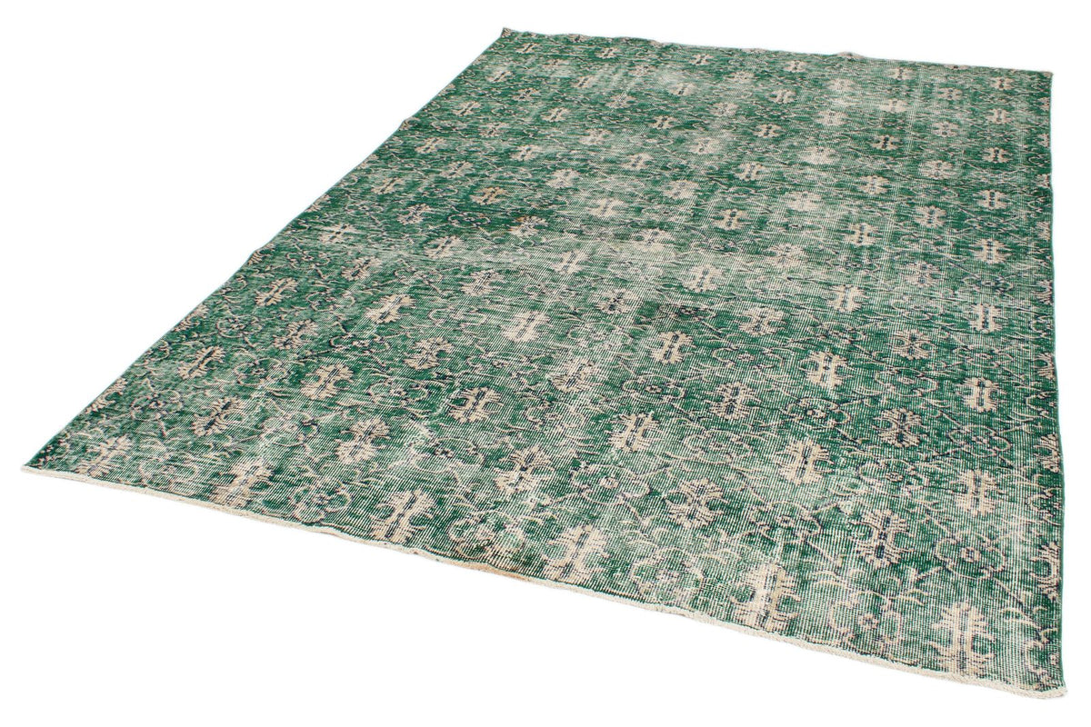 7x9 Green and Beige Turkish Overdyed Rug