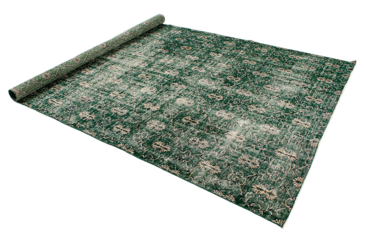 7x9 Green and Beige Turkish Overdyed Rug