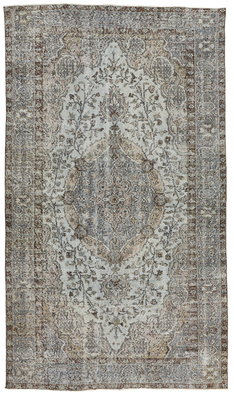 5x9 Blue and Brown Turkish Overdyed Rug