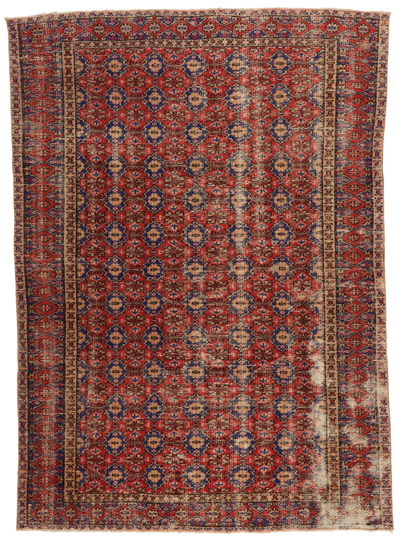 6x8 Red and Navy Turkish Overdyed Rug