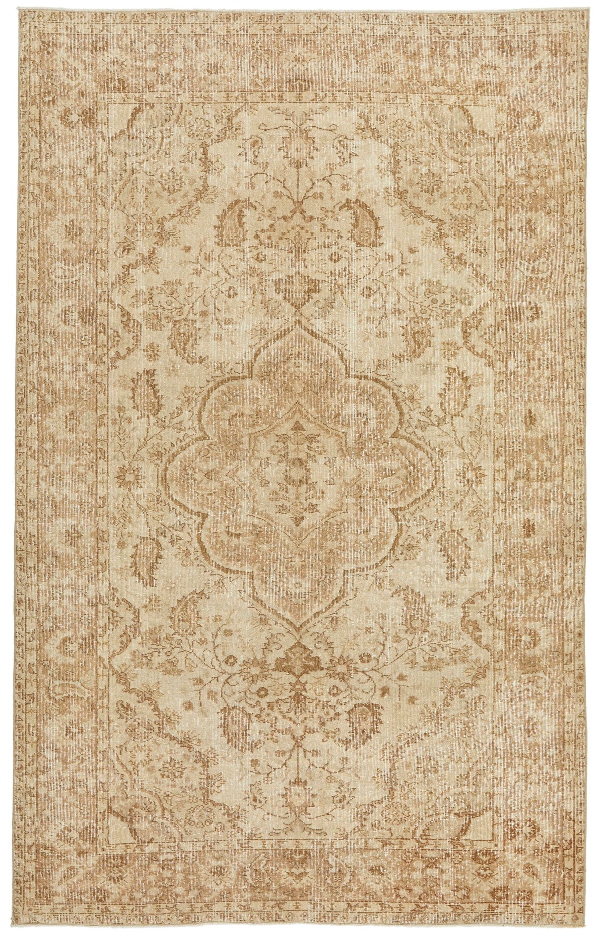 6x10 Ivory and Light Brown Turkish Overdyed Rug