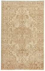 6x10 Ivory and Light Brown Turkish Overdyed Rug