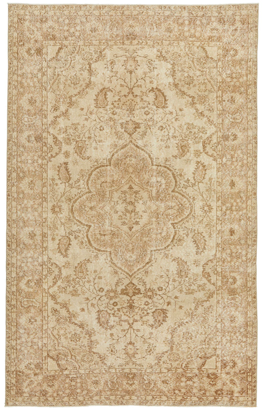 6x10 Ivory and Light Brown Turkish Overdyed Rug