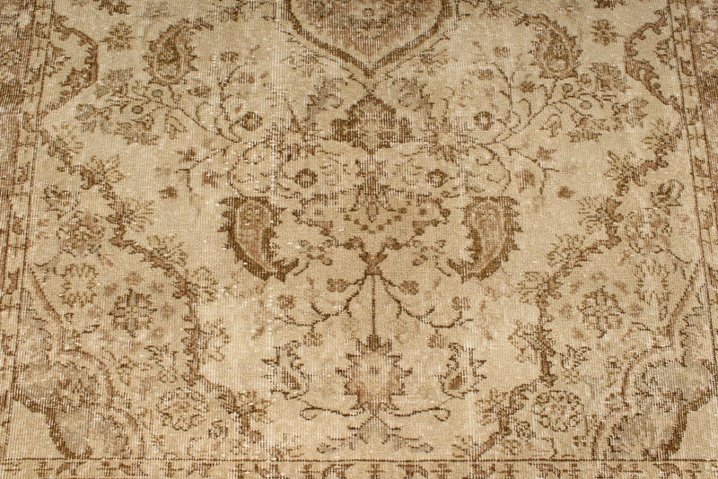 6x10 Ivory and Light Brown Turkish Overdyed Rug