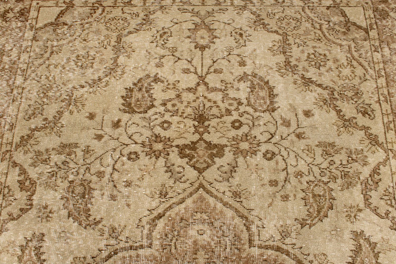 6x10 Ivory and Light Brown Turkish Overdyed Rug