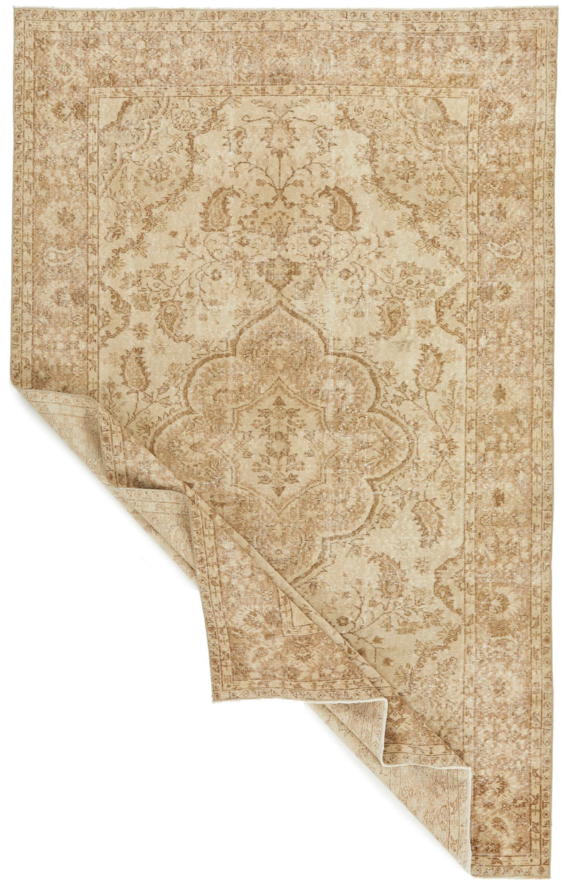 6x10 Ivory and Light Brown Turkish Overdyed Rug