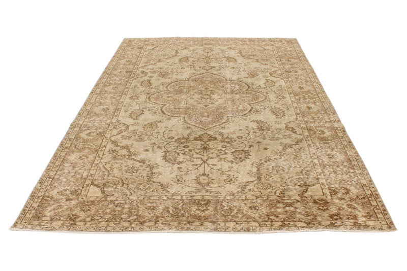 6x10 Ivory and Light Brown Turkish Overdyed Rug