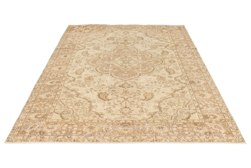 6x10 Ivory and Light Brown Turkish Overdyed Rug