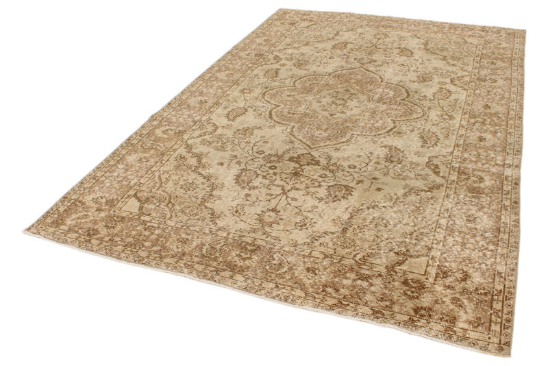 6x10 Ivory and Light Brown Turkish Overdyed Rug