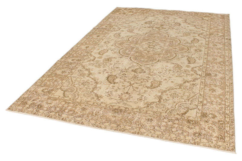 6x10 Ivory and Light Brown Turkish Overdyed Rug