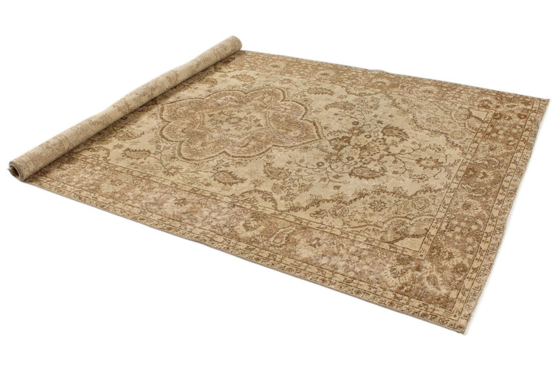 6x10 Ivory and Light Brown Turkish Overdyed Rug