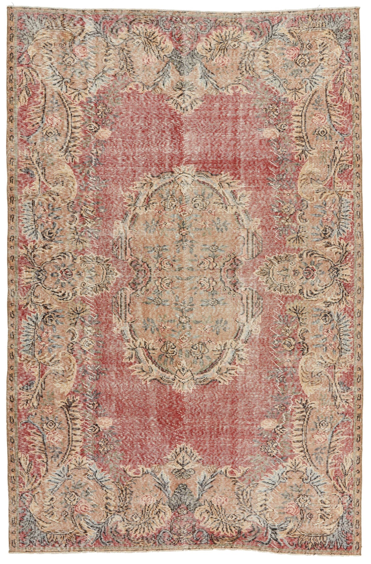 6x9 Red and Multicolor Turkish Overdyed Rug