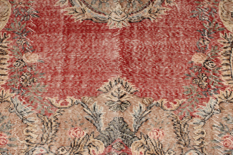 6x9 Red and Multicolor Turkish Overdyed Rug