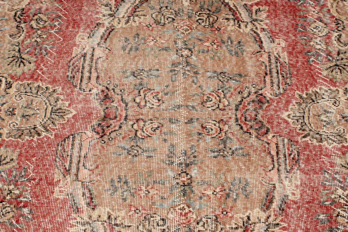 6x9 Red and Multicolor Turkish Overdyed Rug