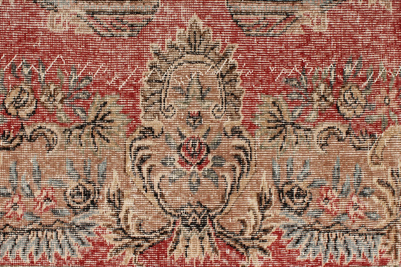 6x9 Red and Multicolor Turkish Overdyed Rug