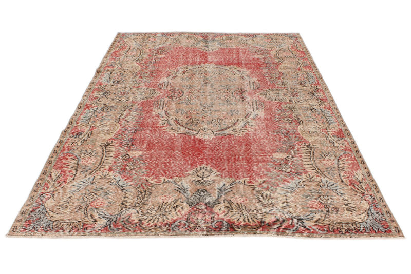 6x9 Red and Multicolor Turkish Overdyed Rug