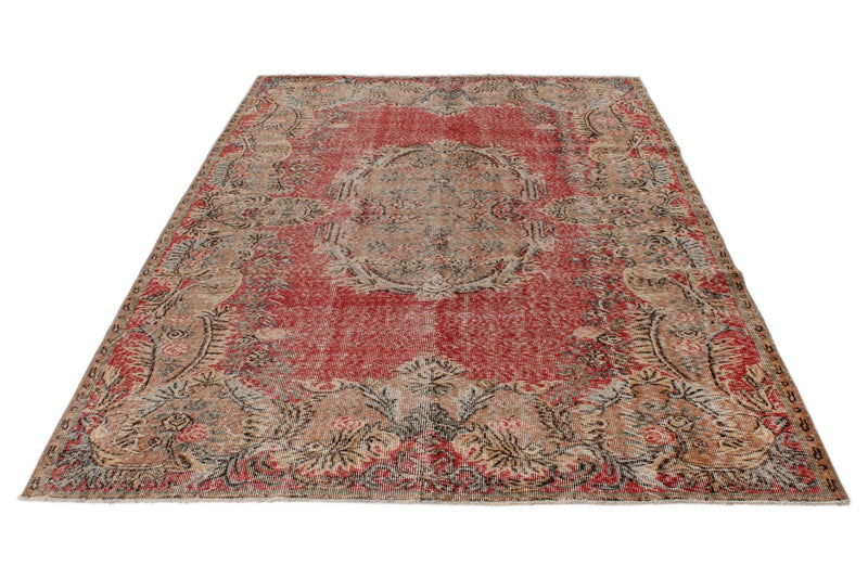 6x9 Red and Multicolor Turkish Overdyed Rug