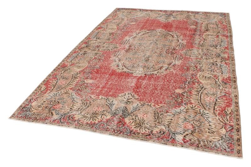 6x9 Red and Multicolor Turkish Overdyed Rug