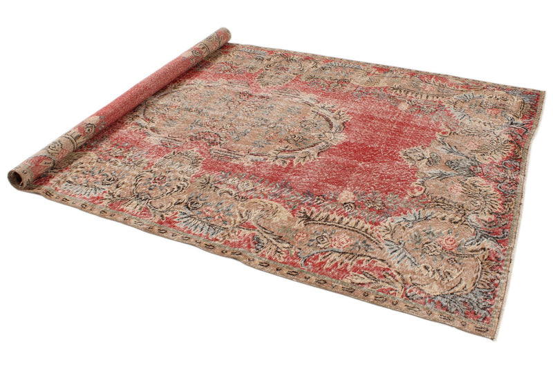 6x9 Red and Multicolor Turkish Overdyed Rug