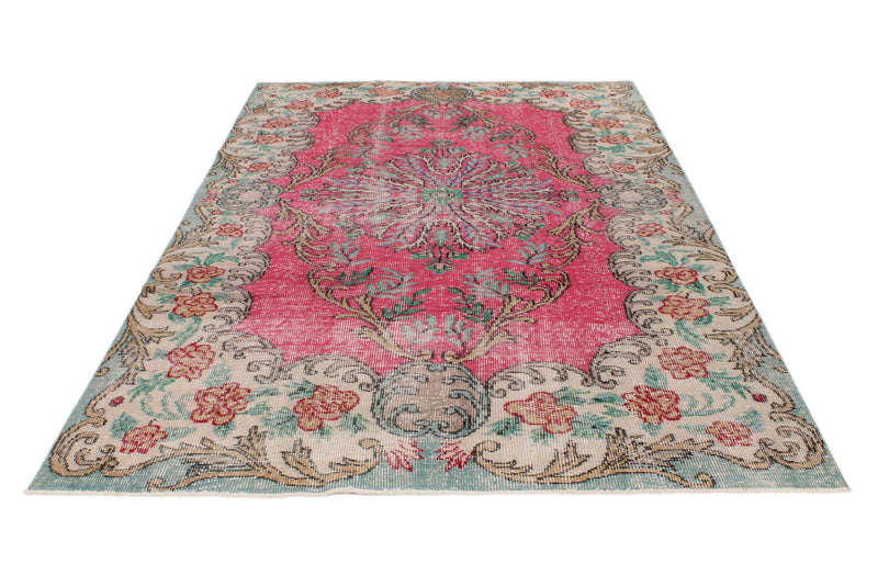 6x10 Pink and Multicolor Turkish Overdyed Rug