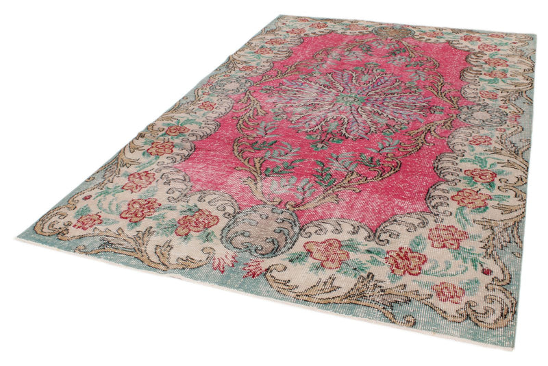 6x10 Pink and Multicolor Turkish Overdyed Rug