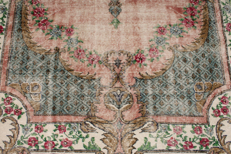 7x10 Rose and Light Blue Turkish Overdyed Rug